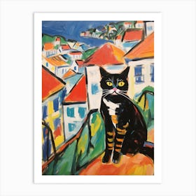 Painting Of A Cat In Porto Portugal Art Print