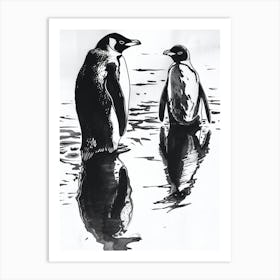 Emperor Penguin Admiring Their Reflections 1 Art Print