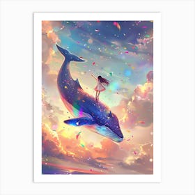 Girl Riding A Whale Art Print