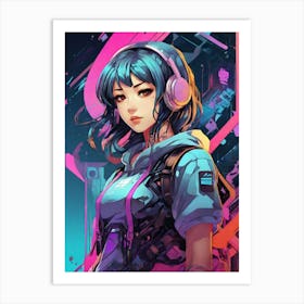 Anime Girl With Headphones Art Print