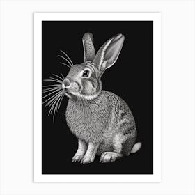 English Silver Blockprint Rabbit Illustration 2 Art Print