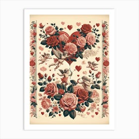 Cupid, flowers and hearts Art Print