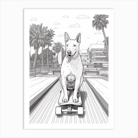 Bull Terrier Dog Skateboarding Line Art 4 Art Print