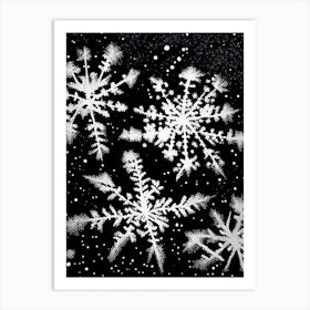 Stellar Dendrites, Snowflakes, Black & White 4 Art Print