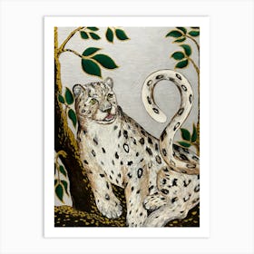 White leopard and spring tree. Art Print