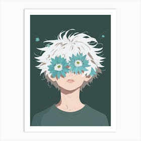 Boy With Flowers On His Face Art Print