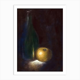 Fruit By The Bottle - classical academic figurative classic old master still life kitchen dining dark vertical Art Print