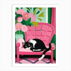 Cat On A Pink Chair in the matisse style Art Print