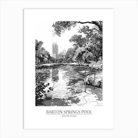 Barton Springs Pool Austin Texas Black And White Drawing 1 Poster Art Print