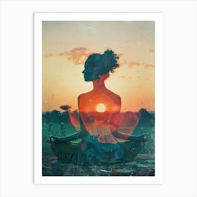 Woman In Yoga Pose At Sunset Art Print