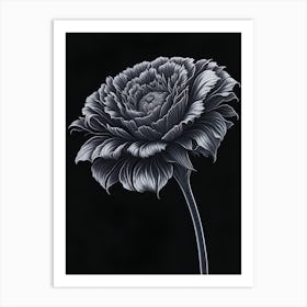 A Carnation In Black White Line Art Vertical Composition 24 Art Print