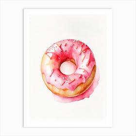Strawberry Frosted Donut Cute Neon 3 Art Print