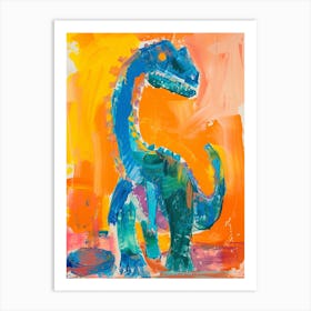 Orange Blue Abstract Dinosaur Portrait 3 Art Print