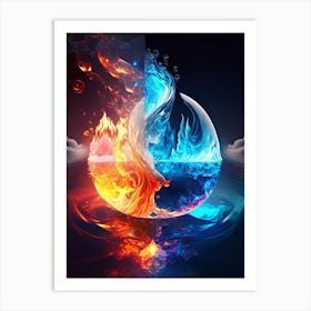 Water And Fire Elements Combined, Waterscape Holographic 1 Art Print