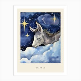Baby Donkey Sleeping In The Clouds Nursery Poster Art Print