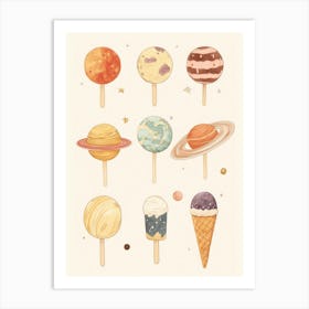 Planet-Themed Ice Cream And Lollipop Art Print