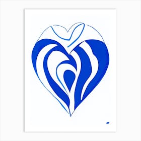 Joyful Heart Symbol Blue And White Line Drawing Art Print