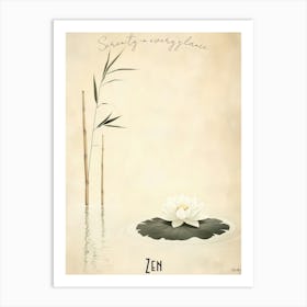 Serene Bamboo And Lotus Zen, soft palette watercolor minimalist Calm Poster Art Print