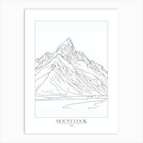 Mount Cook Usa Line Drawing 7 Poster Art Print