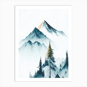 Mountain And Forest In Minimalist Watercolor Vertical Composition 301 Art Print