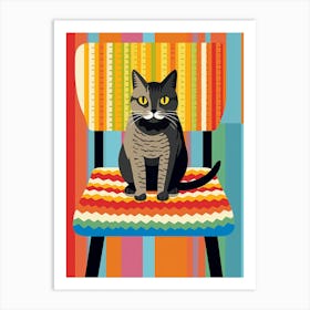Cat On Crochet Vintage Chair Illustration 3 Art Print