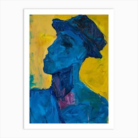 Blue Man With Hat Art Print