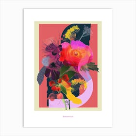 Ranunculus 4 Neon Flower Collage Poster Art Print