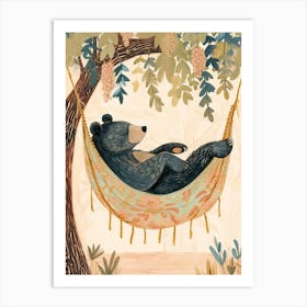 Sloth Bear Napping In A Hammock Storybook Illustration 4 Art Print