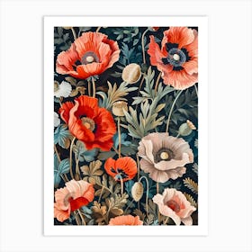 William Morris Inspired Flower Pattern 13 Art Print