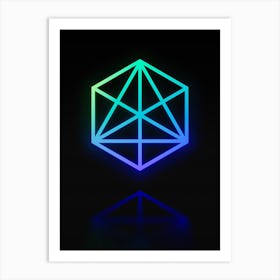 Neon Blue and Green Abstract Geometric Glyph on Black n.0339 Art Print