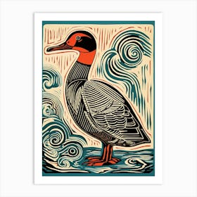 Vintage Bird Linocut Duck 4 Art Print
