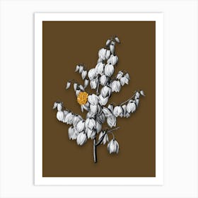 Vintage Aloe Yucca Black and White Gold Leaf Floral Art on Coffee Brown Art Print