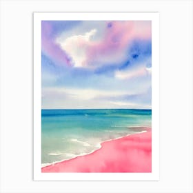Cala De Mijas Beach, Costa Del Sol, Spain Pink Watercolour Art Print