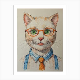 Cat In Glasses 3 Art Print