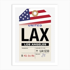 Los Angeles (LAX) California, USA Vintage Airline Luggage Tag Art Print