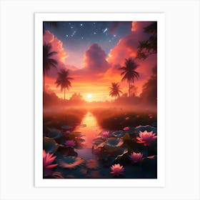 Beautiful Lotus Lake Landscape 10 Art Print