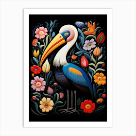 Folk Bird Illustration Pelican 1 Art Print