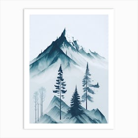 Mountain And Forest In Minimalist Watercolor Vertical Composition 231 Art Print