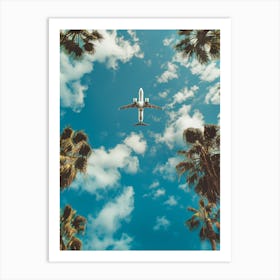 Airplane Flying Over Palm Trees Art Print