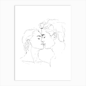 Kissing Couple One Line Art Minimalist Illustration Art Print