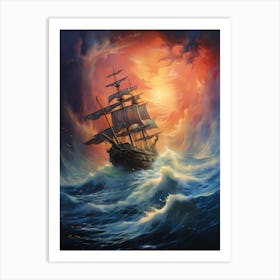 Sailing Ship In Stormy Sea Art Print