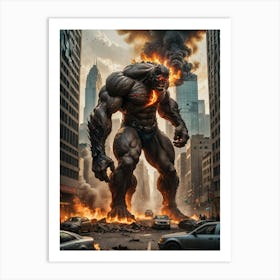 The Gigantic Colossus Stomps Through the Streets Art Print