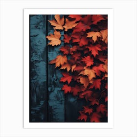 Autumn Leaves On A Wooden Wall Art Print