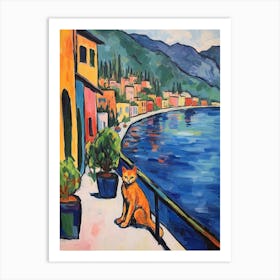 Painting Of A Cat In Lake Como Italy 3 Art Print