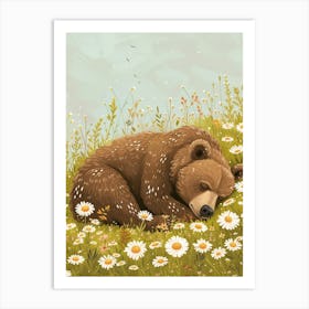 Brown Bear Resting In A Field Of Daisies Storybook 1 Art Print