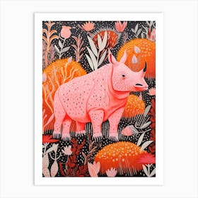 Rhino Abstract Geometric Orange & Pink 3 Art Print
