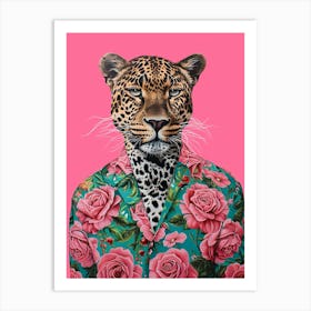 Leopard With Roses Art Print