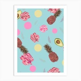Avocado Roses Pineapple Art Print