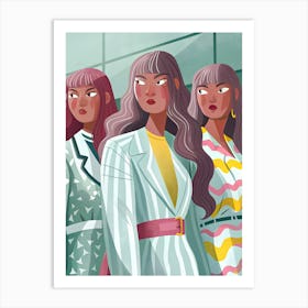 Women Girls Group Gang Friends, Formal Fashion Illustration Póster