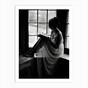 Woman Reading Book In Window Art Print